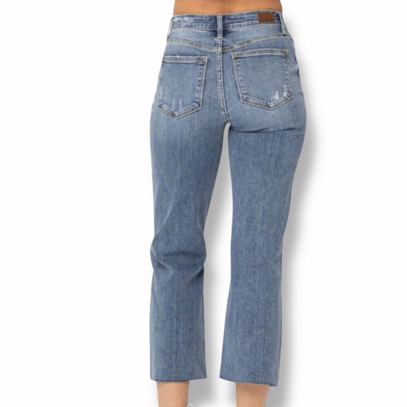 Judy Blue High Rise Distressed Wide Leg Crop Jeans Size 30 - Picture 2 of 9